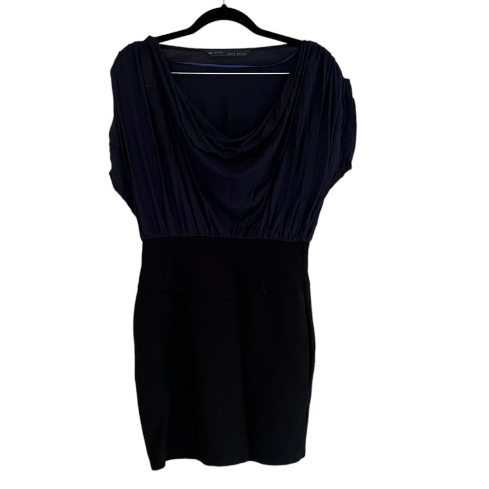 Women's Zara Basic Blue and‎ Black Midi Dress Size Large